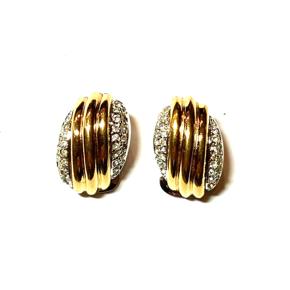 Dior Two-tone Crystal Clip Earrings